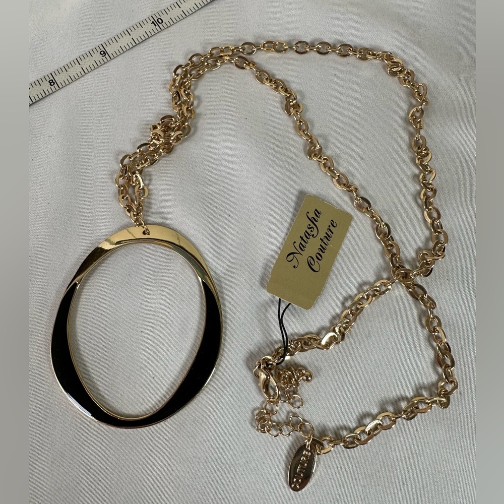 Long modernist goldtone statement necklace - Picture 3 of 5